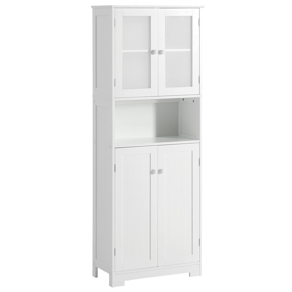 Tall Bathroom Storage Cabinet with with Glass Doors & Adjustable Shelves, Linen