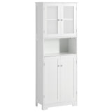 Tall Bathroom Storage Cabinet with with Glass Doors & Adjustable Shelves, Linen