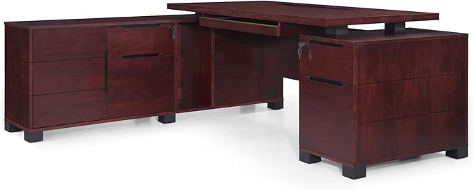 Furniture Modern 79" Ford Executive Desk with Right Return and Filing Cabinets - Light Wood