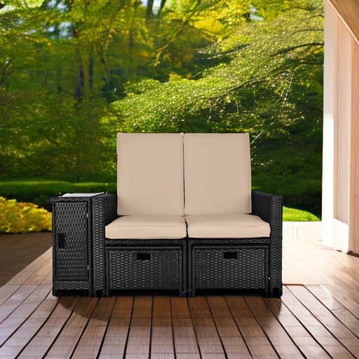 5PCS Outdoor Wicker Chaise Lounge Chair - Rattan Adjustable Reclining Patio Lounge
