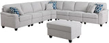 Leo Dark Gray Linen 8Pc Modular L-Shape Sectional Sofa and Ottoman