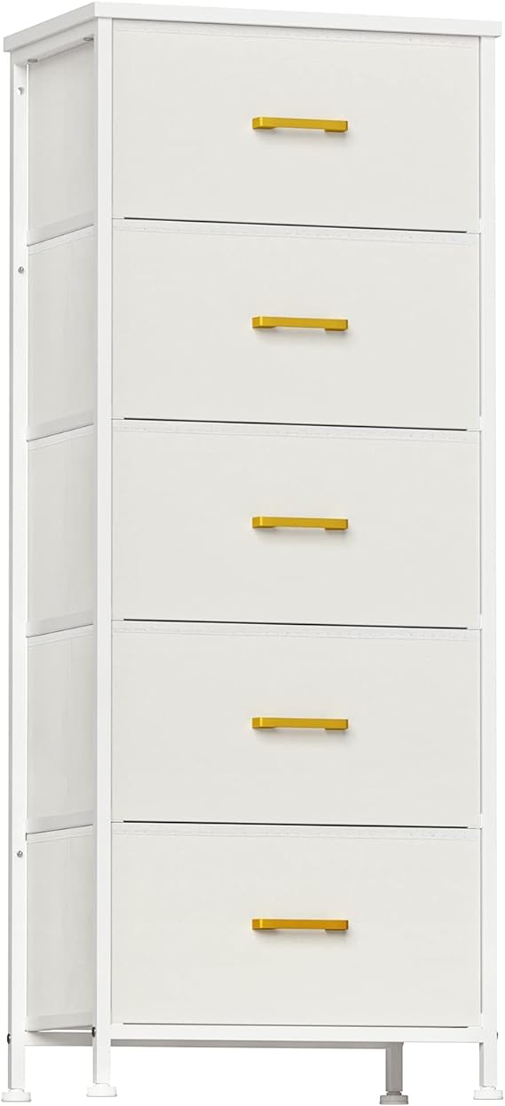 Dresser for Bedroom with 5 Drawers, White Dresser for Closet, Living Room