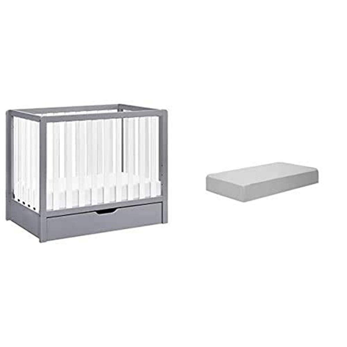 Colby 4-in-1 Convertible Mini Crib with Trundle in Grey and White