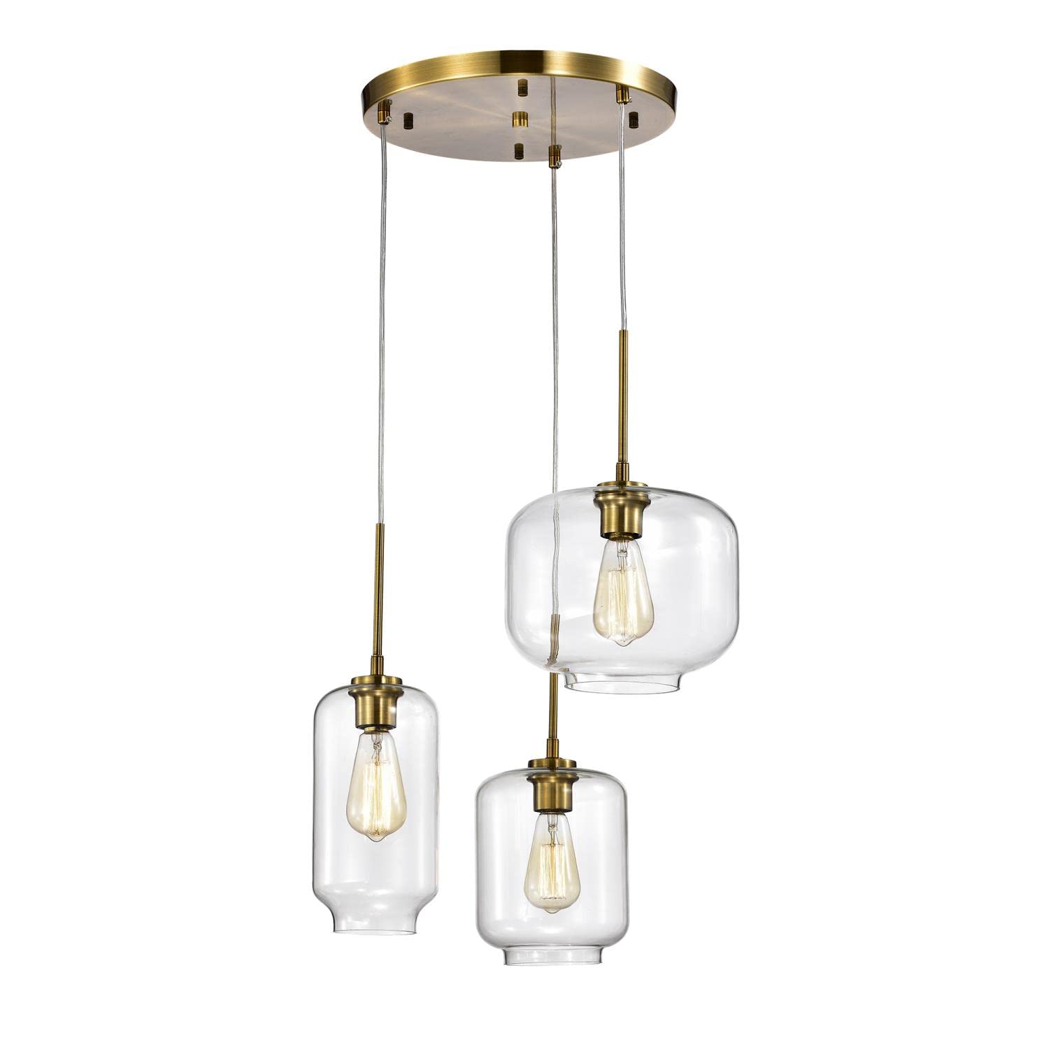 IMP07 Ole Satin Gold 3-Light Metal Glass Chandelier, 17.13" L x 17.13" W x 76" H