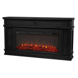 60.13" Solid Wood and Glass Electric Fireplace in Black