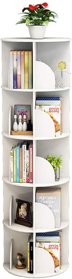 Creative Rotating Bookshelf White Bookcase Simple Student Bookshelf Multi