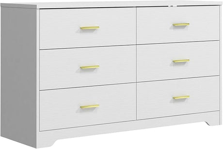 6 Drawer Wood Dresser, Wood Lateral Chest of Drawers Storage Organizer with Wide