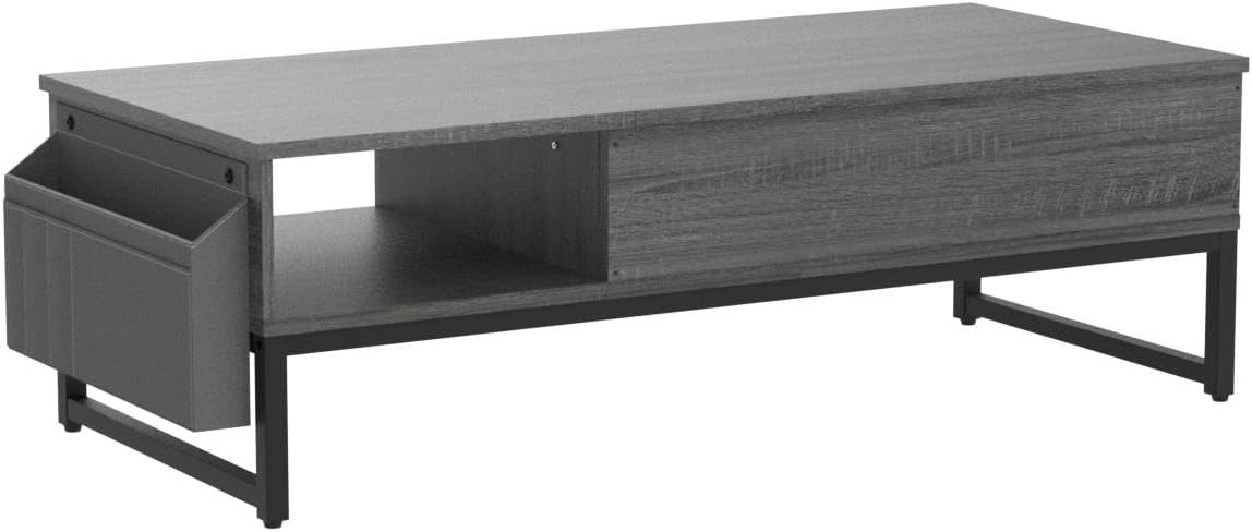 Lift Top Coffee Table with Storage, Wood Lifting Top Central Table Metal Frame