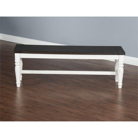 Carriage House 18" Wood Dining Bench in White/Dark Brown