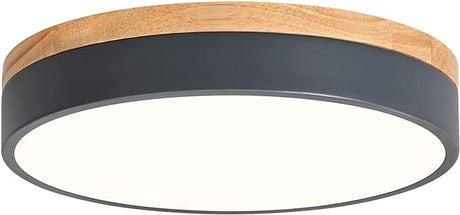 Modern Dimmable Wood LED Close to Ceiling Light, 2700K-6000K 5CCT Round Black