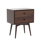 Ellwood Mid-Century Modern 2-Piece Solid Wood 2-Drawer Nightstand Set, 2 Pack