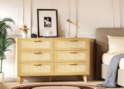Wide Rattan Dresser, 6 Drawer Dressers