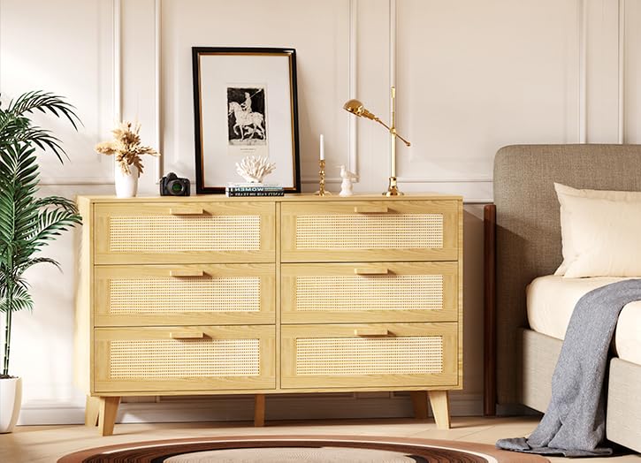 Wide Rattan Dresser, 6 Drawer Dressers