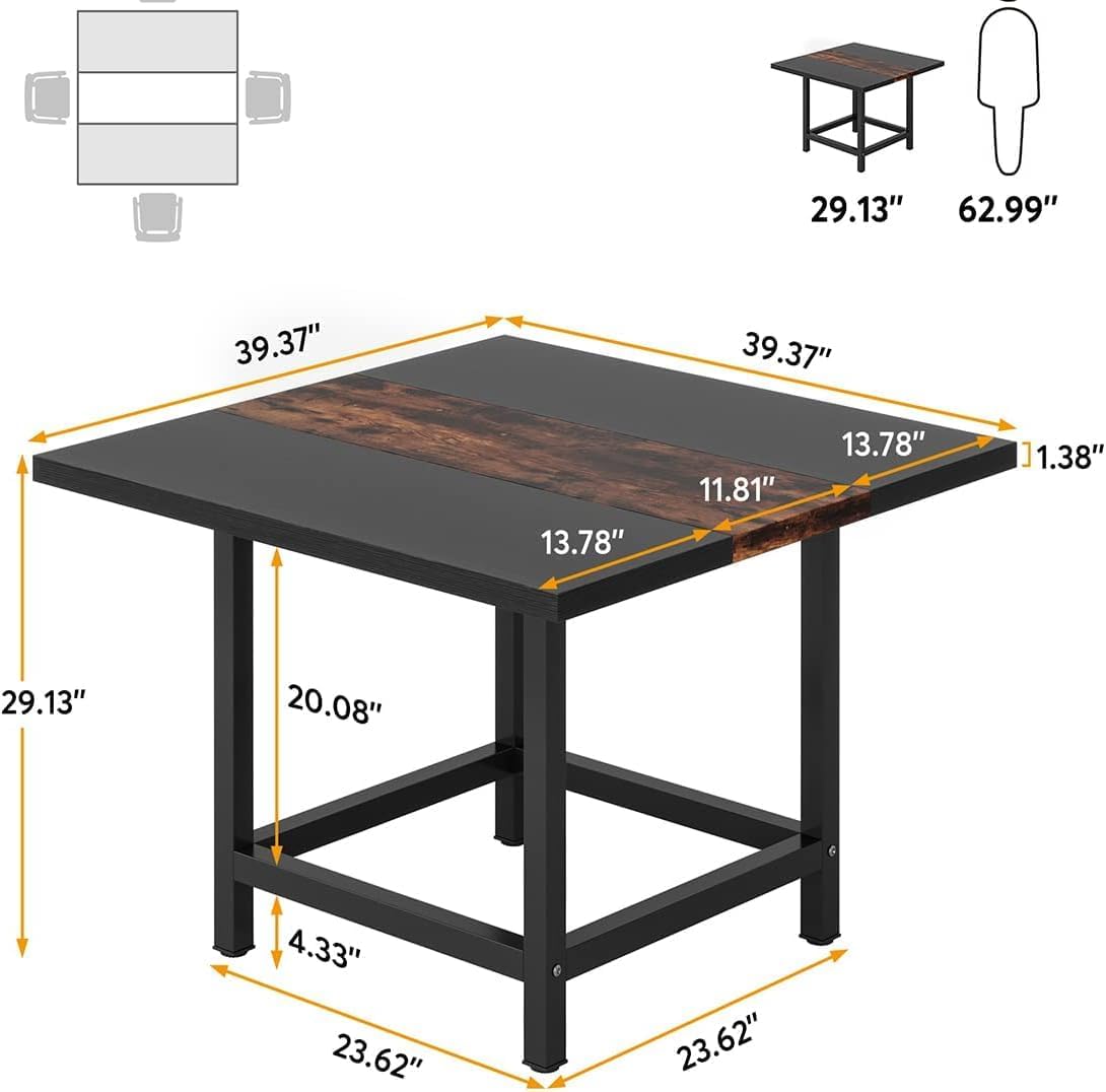 Small Conference Room Table for 4 People, Rustic Square 39.4L X 39.4W X 29.52H