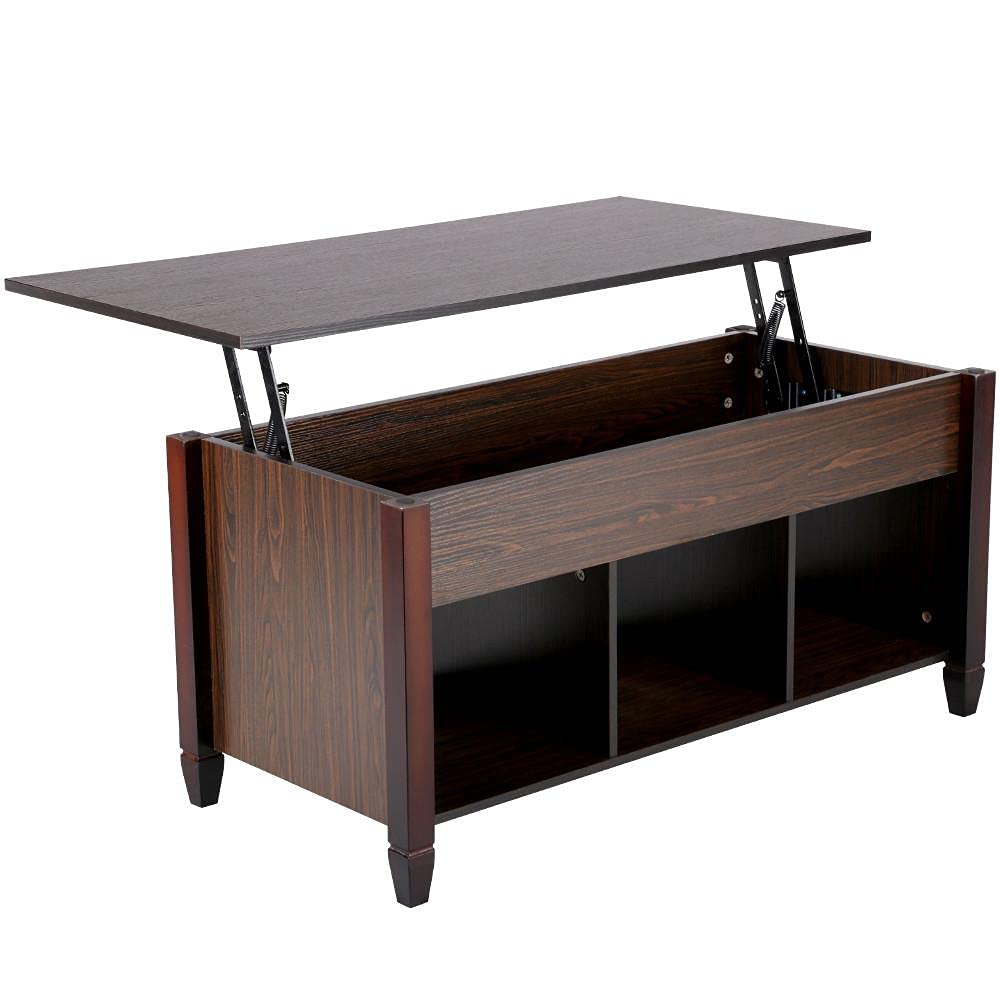 Wood Lift Top Coffee Table with Hidden Storage and Shelf, Espresso Coffee Tea Table