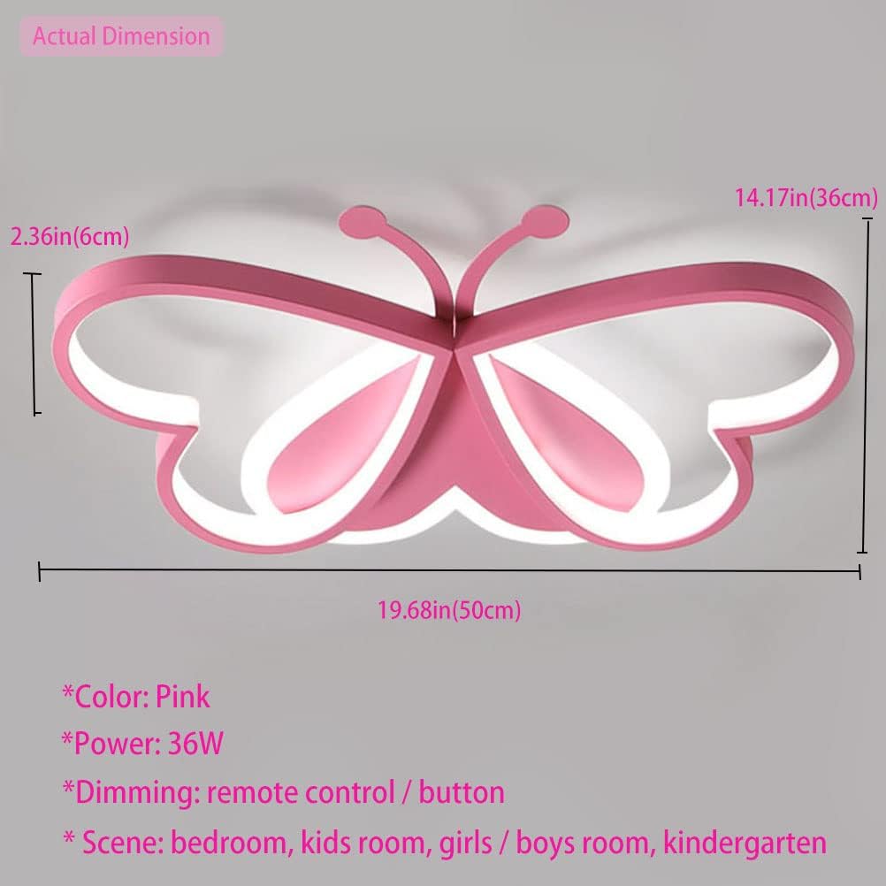 36W LED Ceiling Light - Pink Butterfly Flush Mount with Remote