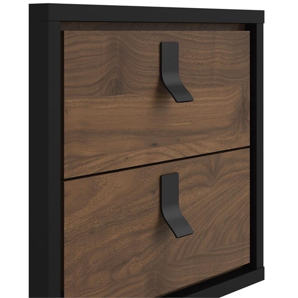 Black Matte and Walnut Ry 2 Drawer Nightstand