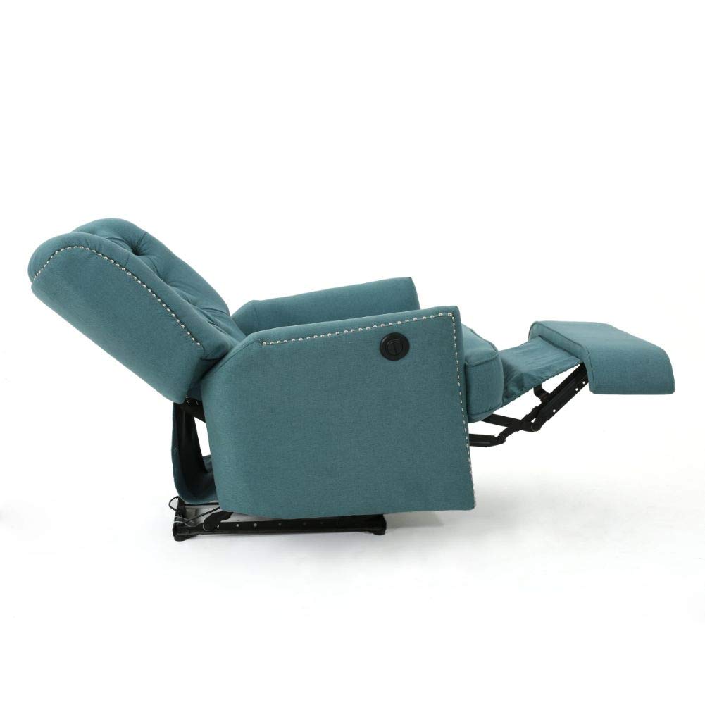Knight Home Salomo Tufted Fabric Power Recliner, Dark Teal / Black