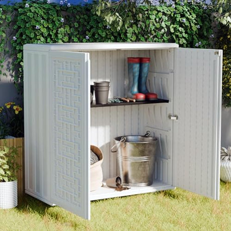 Outdoor Storage Cabinet Waterproof with Shelf, Lockable Outdoor Box