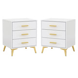 Set of 2 Nightstands with 3 Storage Drawers & Gold Metal Legs, Modern Bedside