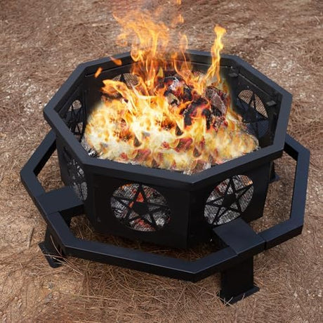 Verdeluxe 32 Inch Small Octagonal Fire Pit,Outdoor Wood Burning Fire Pits for Patio, Picnic,Bonfire,Heavy Duty Firepits for Outside Backyard Garden,Camping - Bircata