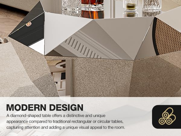 Modern Silver Stainless Coffee Table, Small Diamond Fashion Design