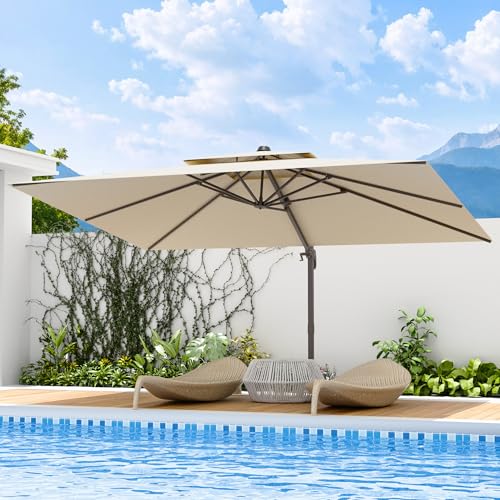9x12 FT Patio Umbrella, Large Cantilever Rectangular Double Top Heavy Duty Offset Umbrellas with 360° Rotation