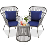 3-Piece Patio Conversation Bistro Set, Outdoor All-Weather Wicker Furniture for Porch