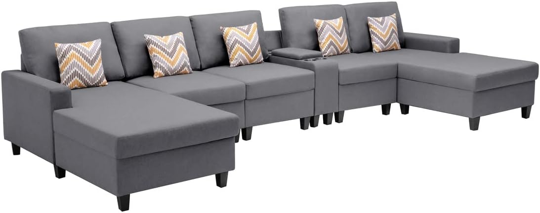 Nolan Gray Linen Fabric 6Pc Double Chaise Sectional Sofa