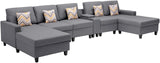 Nolan Gray Linen Fabric 6Pc Double Chaise Sectional Sofa