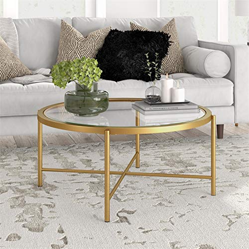 Duxbury 36'' Wide Round Coffee Table in Brass