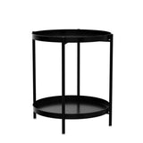 Tier End Table - Metal Side Table Waterproof Small Sofa Coffee Side Tables Bedroom Indoor Outdoor with Removable Tray for Living Room Bedroom Balcony and Office (Black)