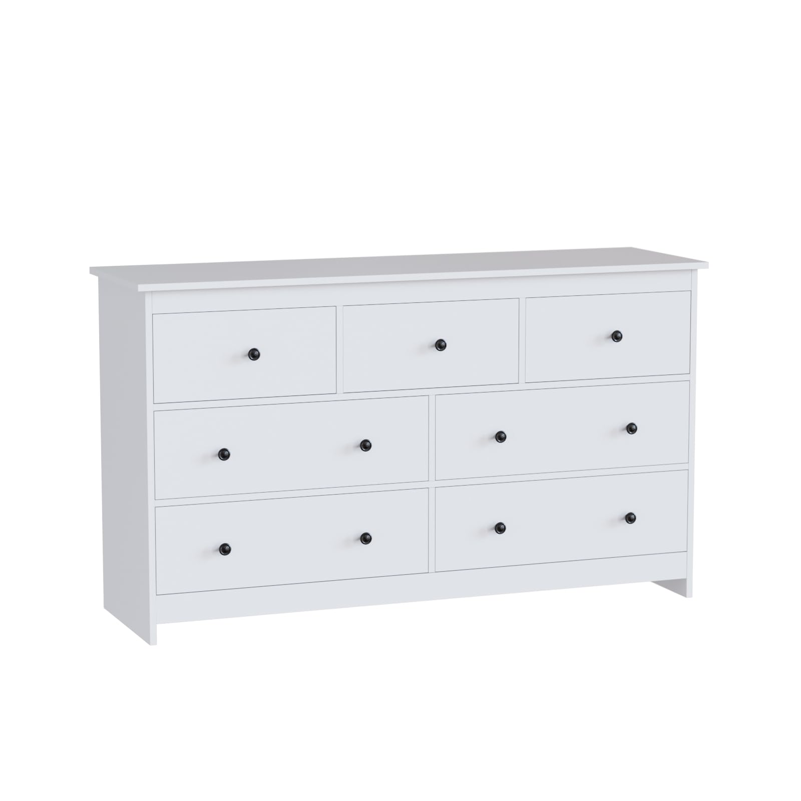 White Dresser for Bedroom, 7 Drawer Dresser with Wide Drawer and Metal Handles