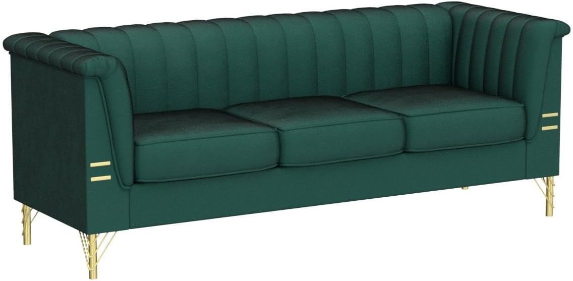 Green Velvet Couch Sofa, Tomkate 83" Mid-Century Modern Sofa Tufted Chesterfield