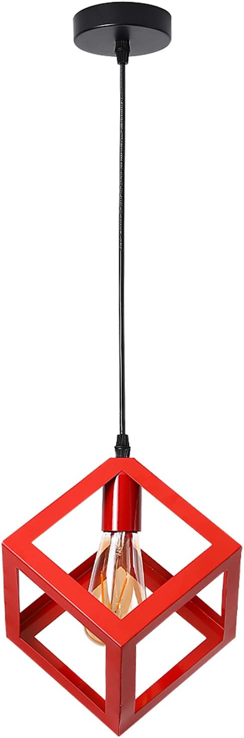 Retro Cage Pendant Light Industrial Cube Metal Pendant Lights Accessory Ceiling E27