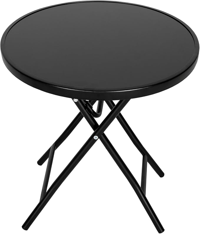 Bistro Table,18" Round Folding Side Table with Tempered Glass Tabletop,Small End Table