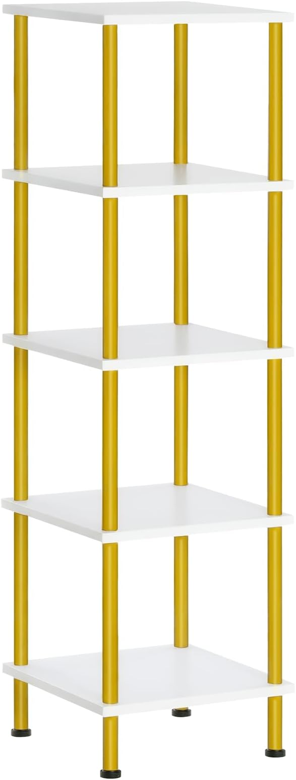 6-Tier Corner Shelf, Corner Square Rack Display Shelf, Tall Storage Rack Plant Stand, Corner Bookcase for Small Spaces, Living Room, Home Office, Kitchen, Rustic Brown and Black BF55CJ01