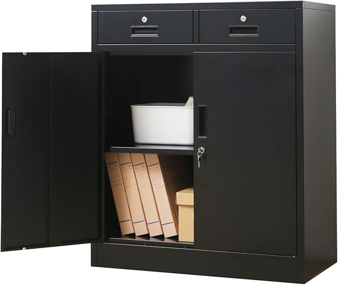 Metal Cabinet, Garage Storage Cabinet with Drawers and Adjustable Shelves for Garage