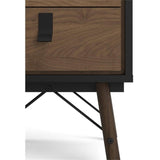 Black Matte and Walnut Ry 2 Drawer Nightstand