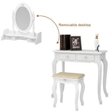 Set,Makeup Vanity Table with Stool,Single Mirror Dressing Table Compact Vanity Desk with 4-Drawer 360-Degree Rotation Removable Mirror for Women Girls (White)