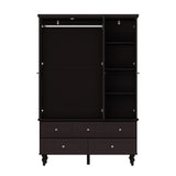 Wardrobe Armoire Closet with 5 Drawers and Hanging Rod, Clothes Storage Cabinet