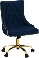 Velvet Armless Office Chair with Gold Base & Nailhead Trim, Modern Tufted Upholstered Desk Chair Swivel Adjustable, Cute Wingback Computer Task Vanity