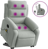 vidaXL Stand Up Light Gray Velvet Massage Recliner - Electric Power Lift Armchair with Manual Recline, 6-Point Vibration, Side Pocket, Comfy Seat