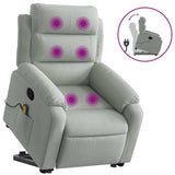 vidaXL Stand Up Light Gray Velvet Massage Recliner - Electric Power Lift Armchair with Manual Recline, 6-Point Vibration, Side Pocket, Comfy Seat