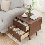 Mid Century Modern Nightstand, Walnut Oak Solid Wood Night Stand with 2 Drawers