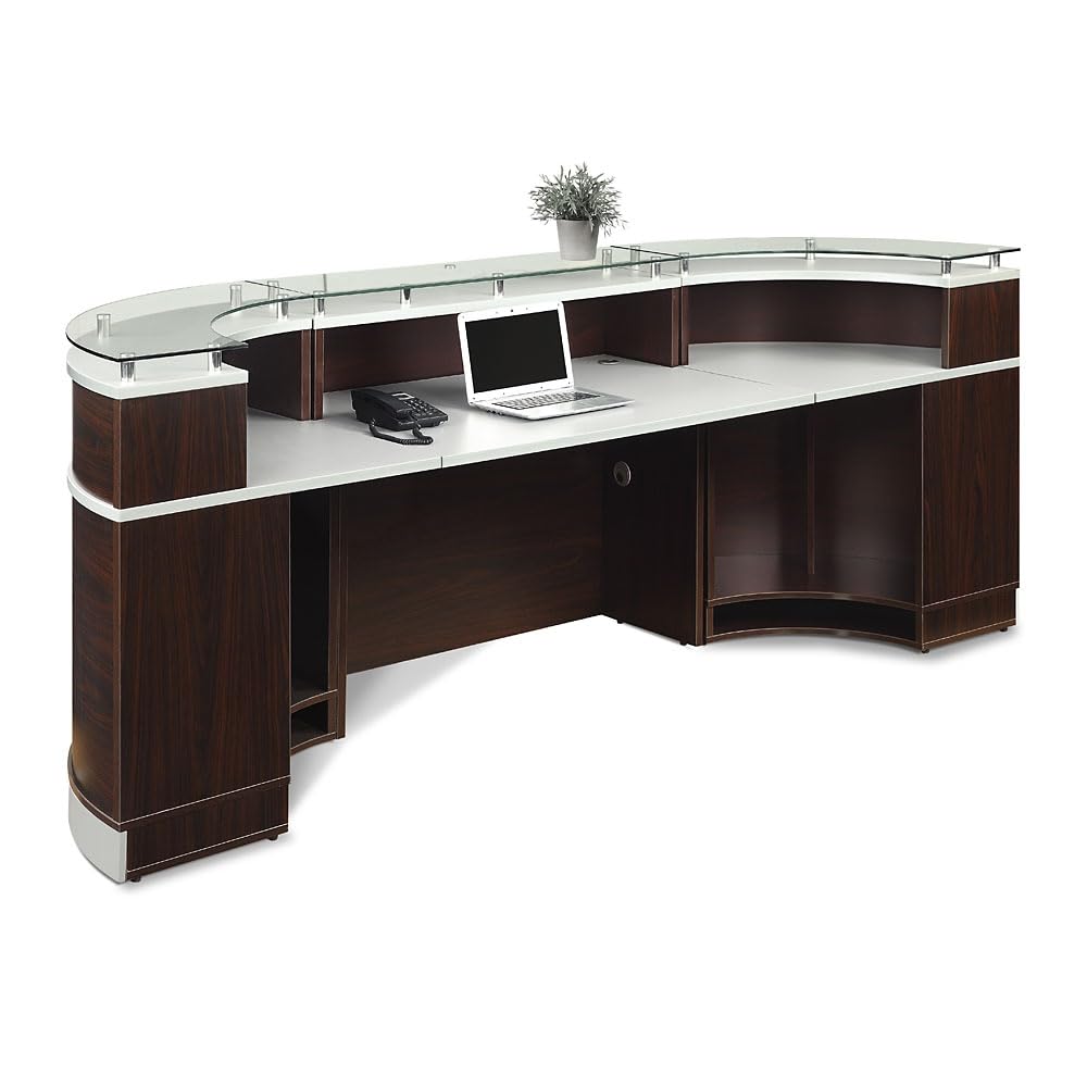 Modern Reception Desk with Counter Front Desk Retail Checkout Counter Office Lobby Salon Store Curved 110" W x 32" D Mahogany