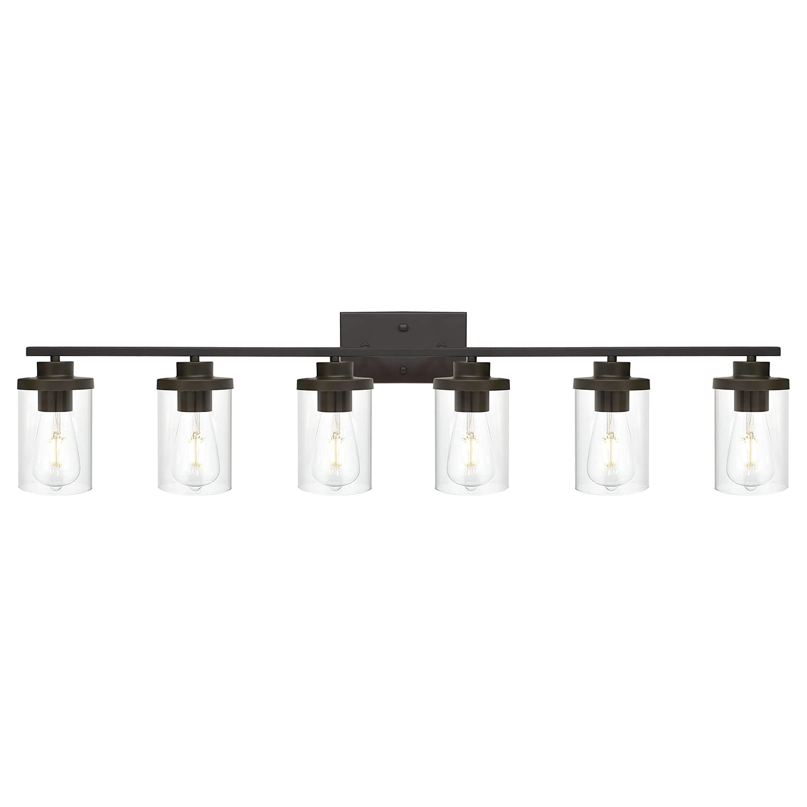 Farmhouse Vanity Lighting Fixtures Oil Rubbed Bronze 6 Light with Glass Shade Bathroom Light