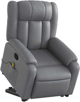 Leather Massage Recliner Chair - Power Lift Armchair, Manual Tilt, 6-Point Vibration, Side Pocket - Gray