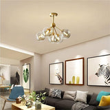 Lighting 5-Light Amber Glass Globe Chandelier Brush Gold Semi Flush Mount Ceiling