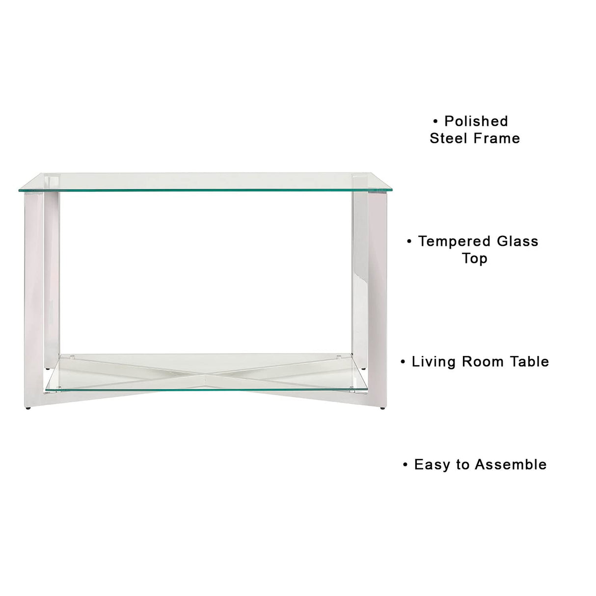Townley Collection Console Table with Polished Stainless Steel Legs and Durable Glass Top